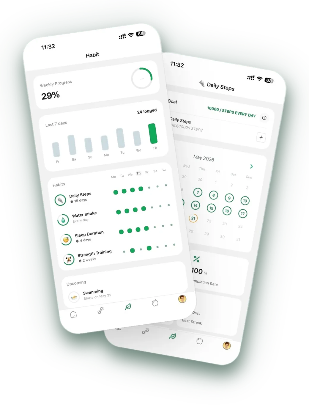 The app habit tracker screen