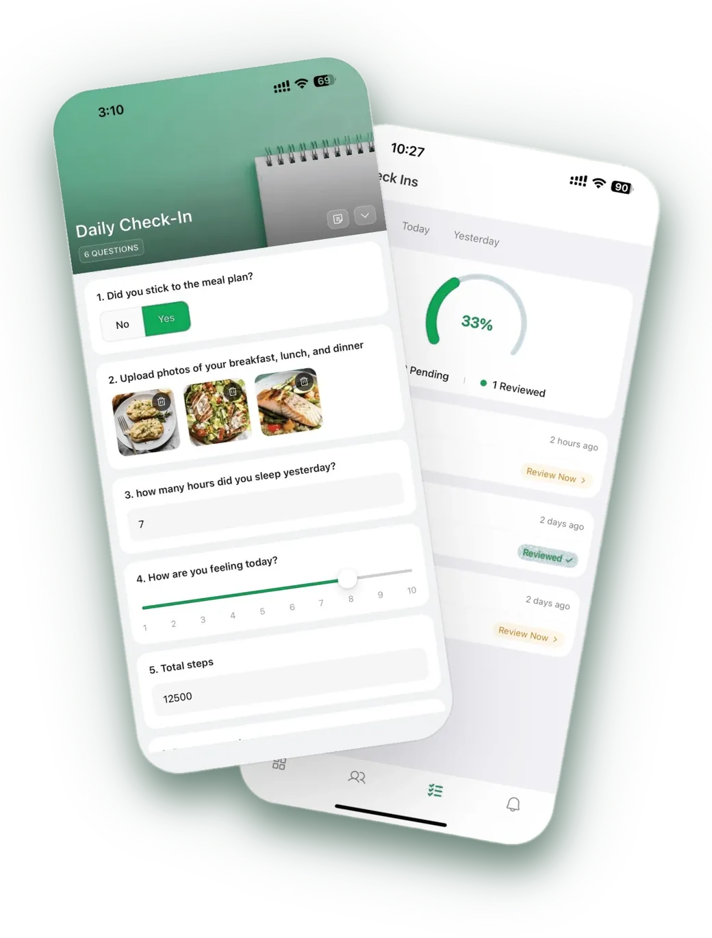 The app progress and check-in screen
