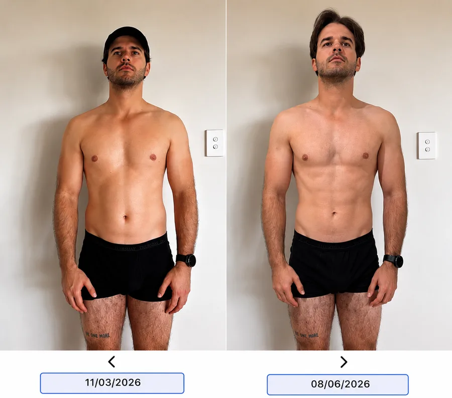 Killian before and after his body recomposition with Elevate Fitness and Nutrition