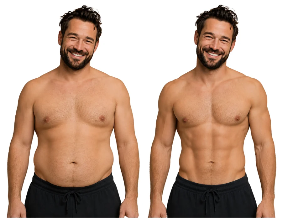 Illustrative body recomposition before, starting physique